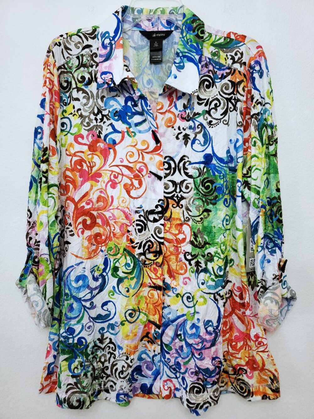 Ali Miles Women's Multi-color Forest Fairy Abstract Print Button-down Shirt XL
